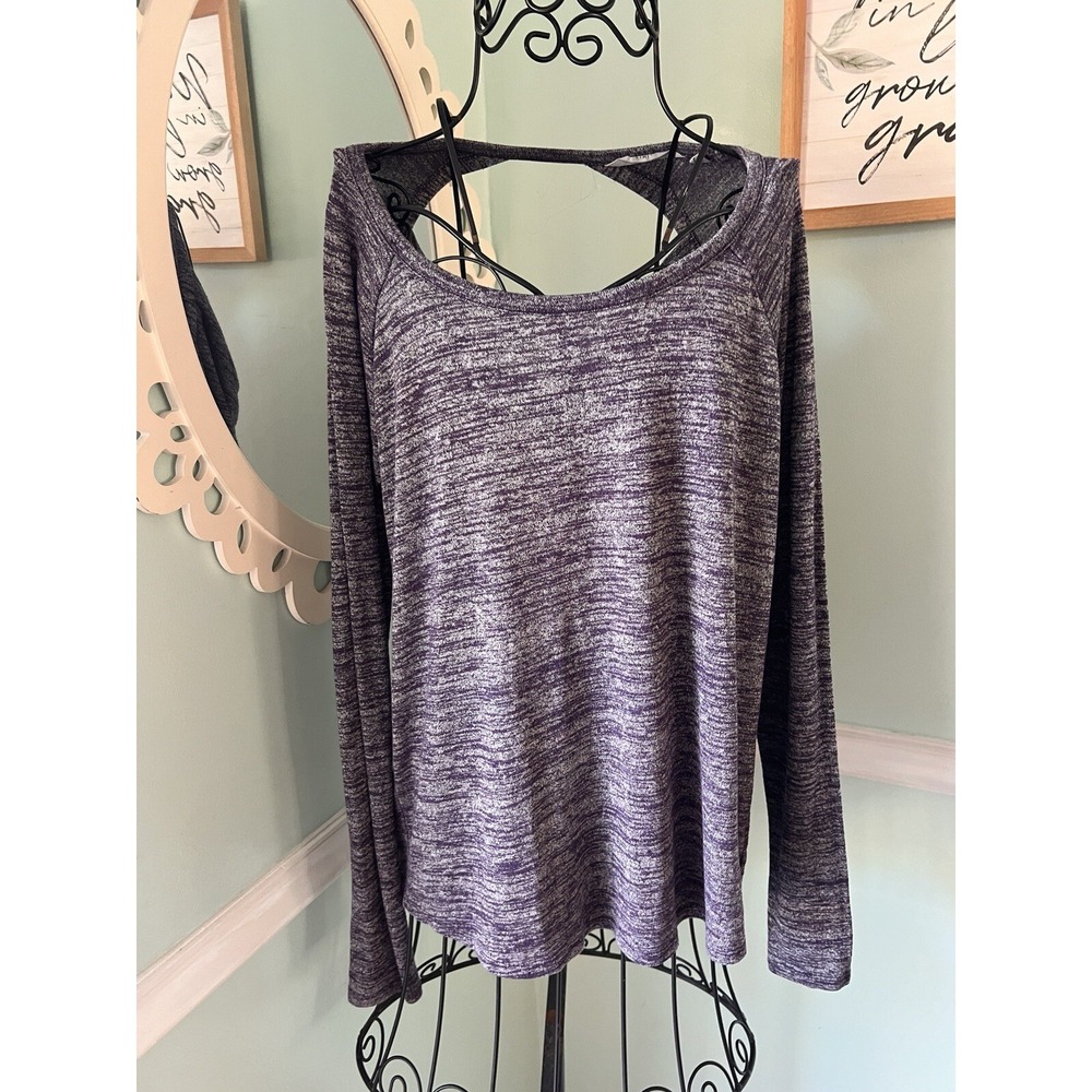 Athleta Purple Heathered Open Back Pose Long Sleeve Top Size‎ S